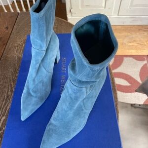 Stuart Weitzman Suede Heeled Boots cerulean blue 8.5